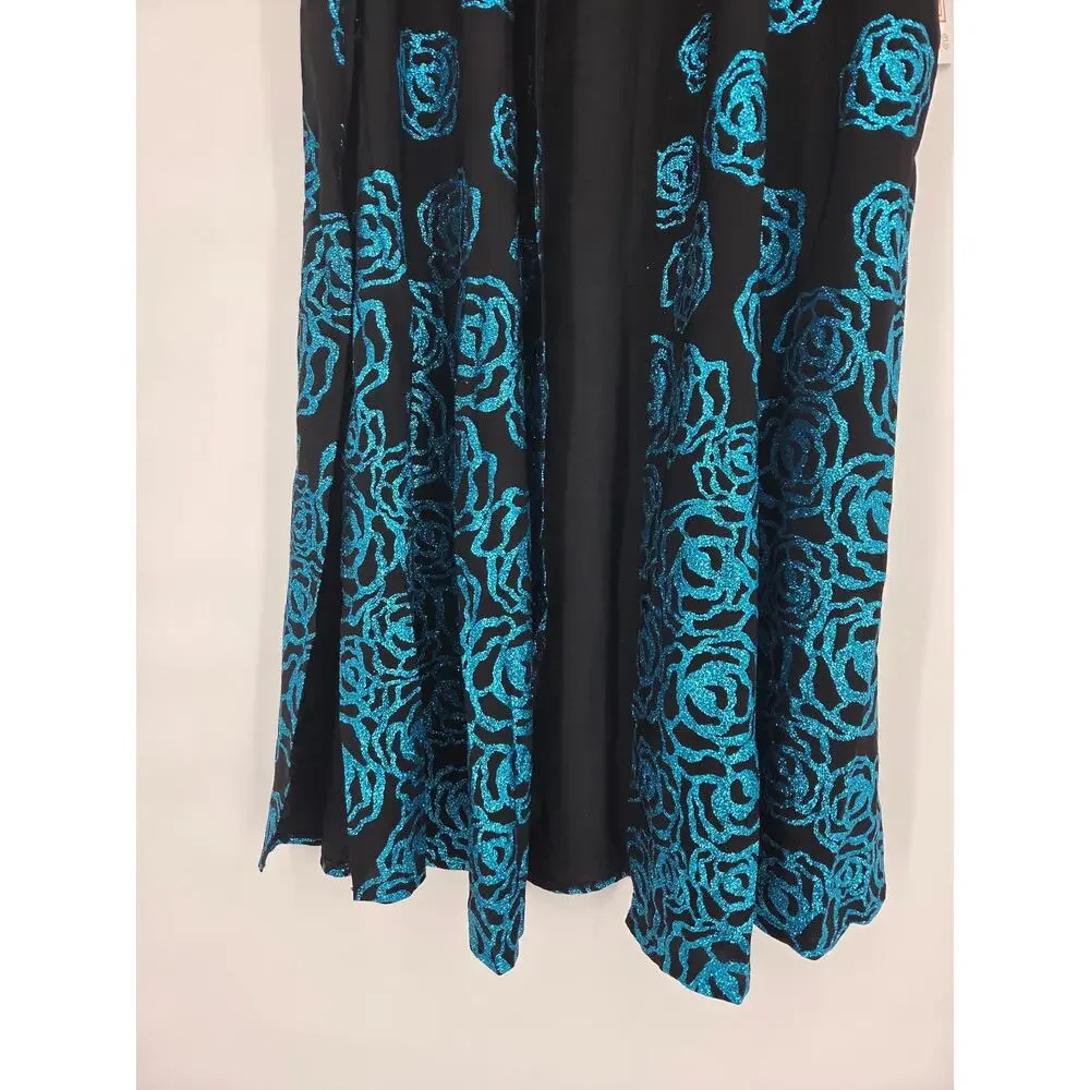 LuLaRoe Elegant Joy Black Blue Rose Glitter Long Cardigan Vest Duster NWT Large - Picture 3 of 7